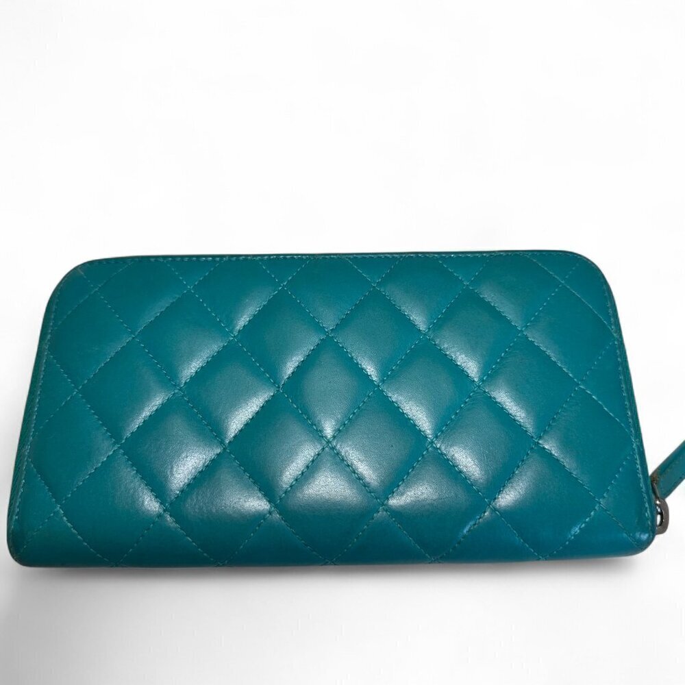 Chanel CC Matelasse Zip Around Long Wallet - Green/Teal - Picture 2 of 16